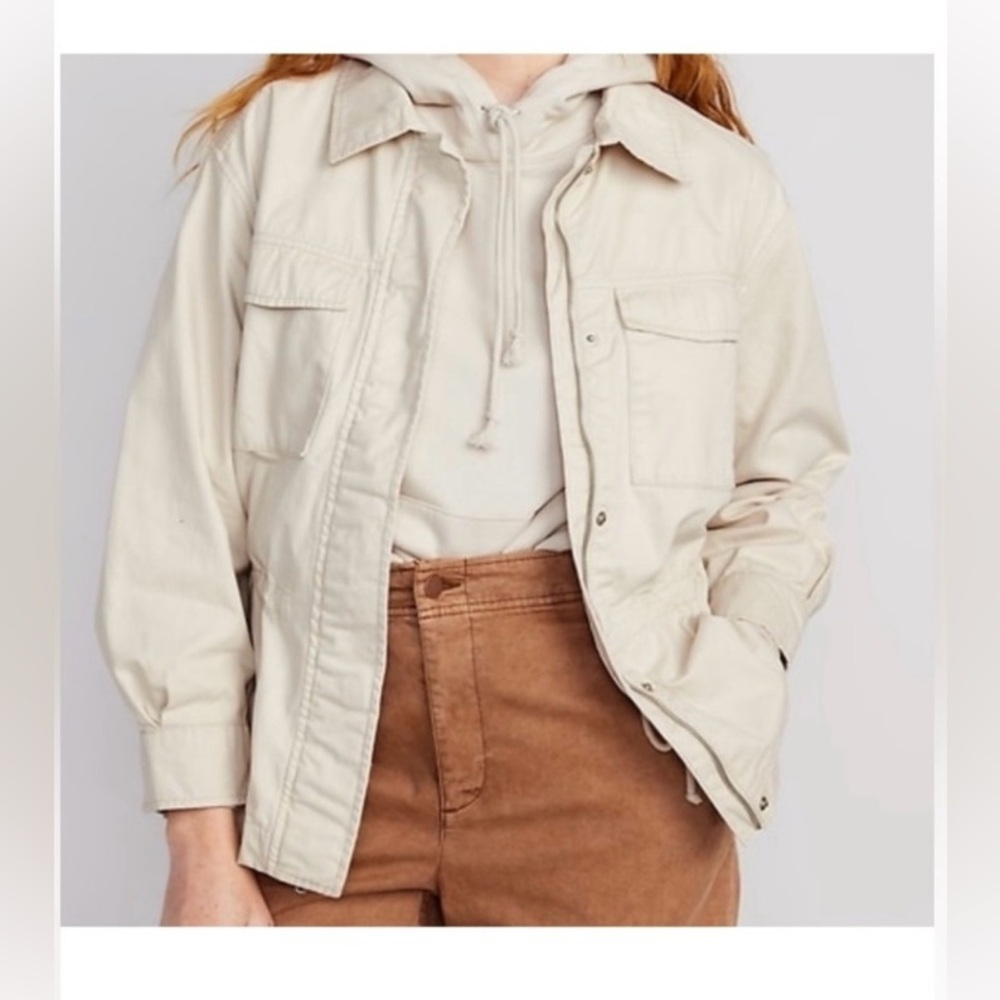 NWT Old Navy Utility Jacket Cream Beige Cinched Waist Plus Size 4X